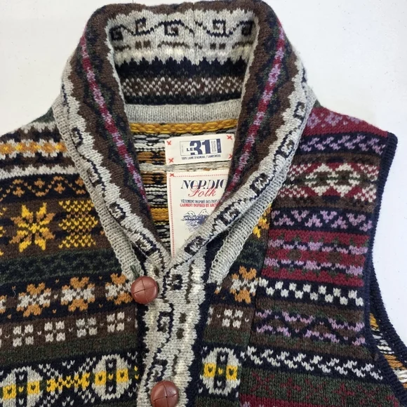 Le 31 Simons Nordic Folk tribal knit wool cardigan - Picture 3 of 10